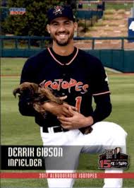 Baseball card showing a player in an Albuquerque Isotopes uniform.