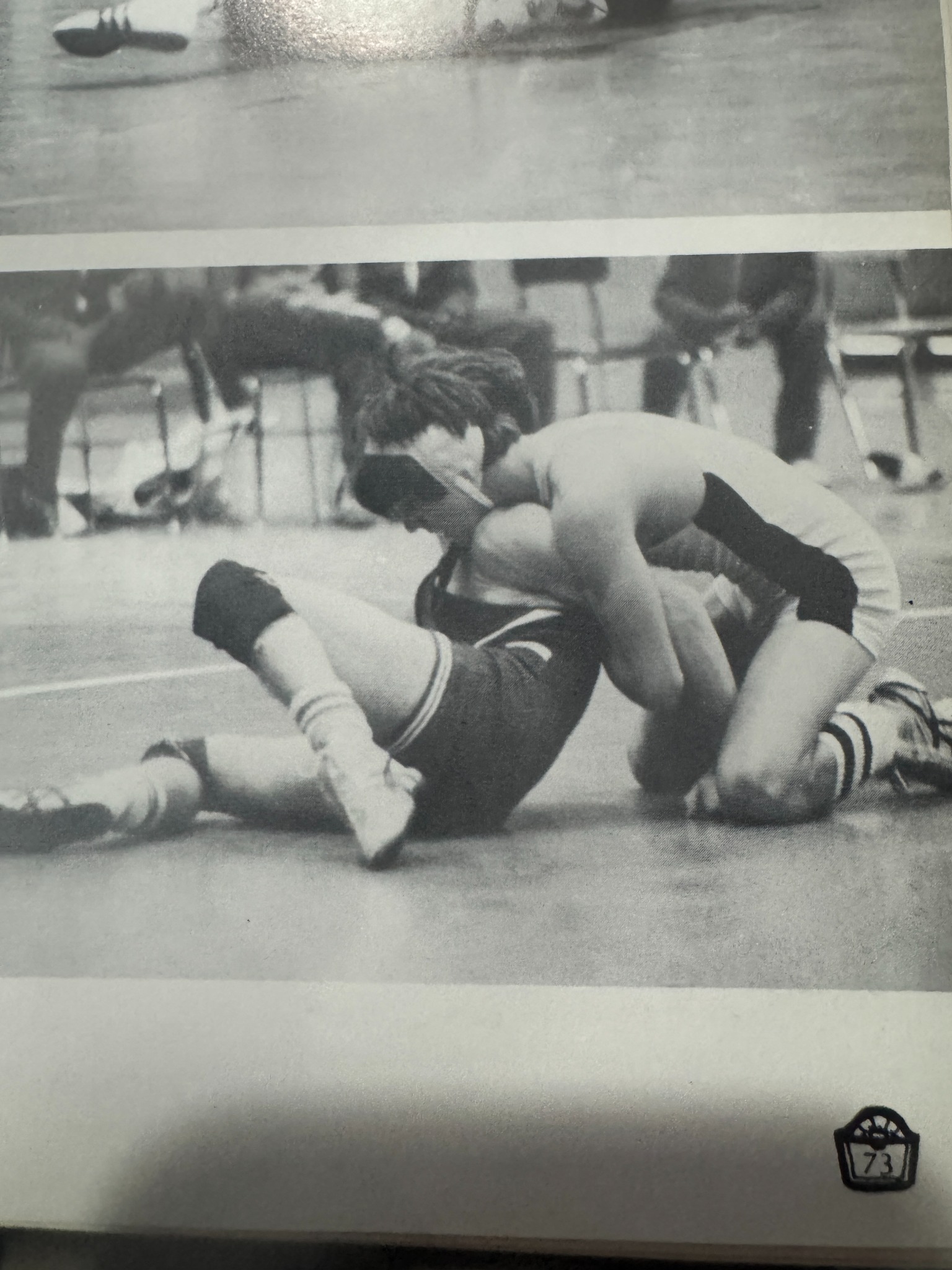 Wrestlers competing on the mat.